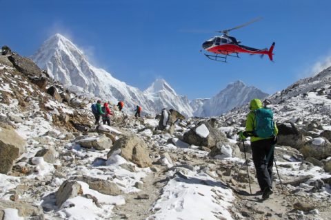 Trekkers hiking toward Everest Base Camp, Day Luxury Ebc Heli Trek