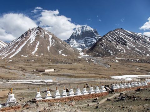 Buddhistic stupas (chorten) in Tibet and holy Mount Kailash, Day Kailash Mansarovar Overland Yatra Via Kodari Border