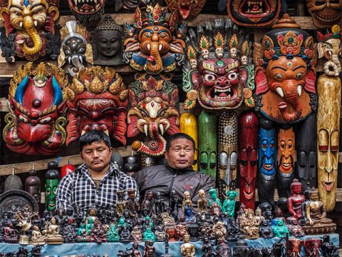 Two shop keepers in Kathmandu, Annapurna Circuit 18 Days