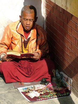 Boudhanath Monk with Amulets, Boudhanath