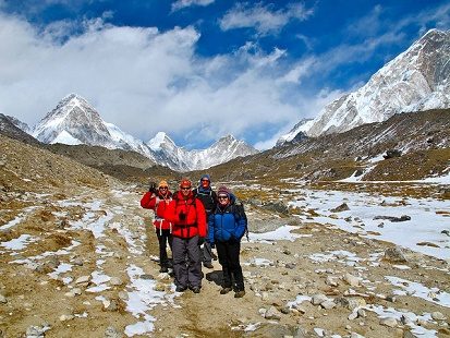 Hiker Group Near Dingboche - Nepal Himalayas, Dingboche