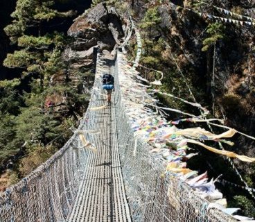 Suspension Bridge Over Dudh Kosi River In Sagarmatha NP Nepal, Dudh Kosi