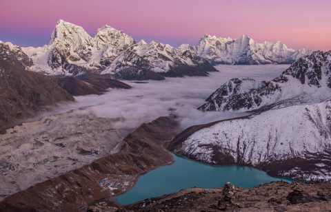 View from Gokyo Ri (5357 m) at sunset in Himalayas, Everest Base Camp & Gokyo Lakes 17 Days