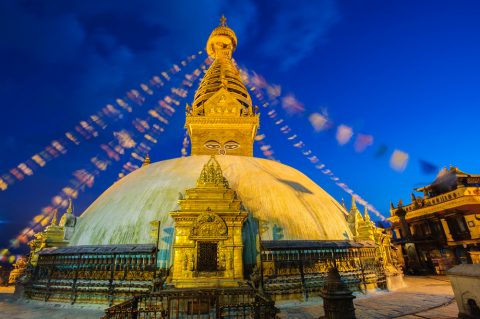 View of Swayambhunath at night, Kathmandu, Nepal, Everest Base Camp Trek 12 Days