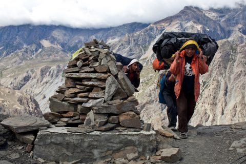 Porters with heavy load, Everest Base Camp Trek from Jiri