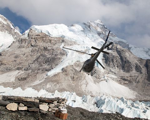 Helicopter flying over Everest Base Camp, Everest Heli Tour from Lukla