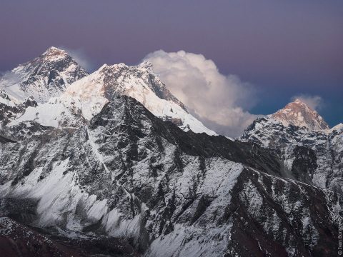 Sunset View Everest Nuptse and Makalu, Everest Trek