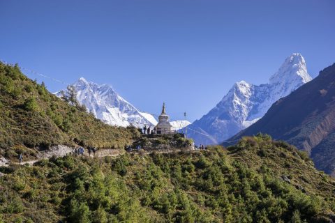 View of Buddhist Temple near Namche Bazaar, Everest View Luxury Trek