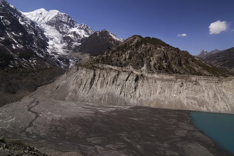 Glacial Flow Into Gangapurna Lake - Sagarmatha NP Nepal, Gangapurna Lake