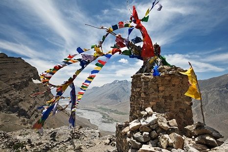 Prayer Flags With Mantra In Nepal Himalayas, Gokyo