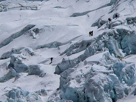 Climbers At Khumbu Icefall In Nepal Himalayas, Khumbu Icefall