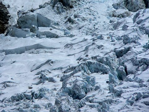 Hikers At Khumbu Icefall, Lhotse Expedition 2014