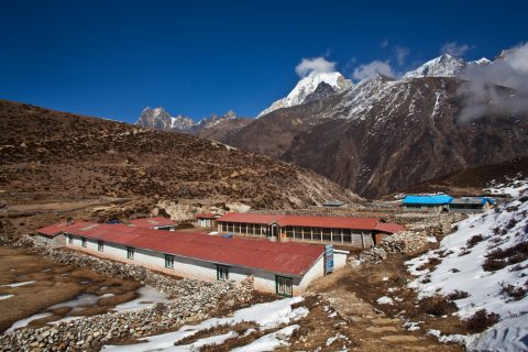 Mountain lodge view in Khumbu Valley, Everest Region, Sagarmatha national park, Nepal, Lobuche Peak 18 Days