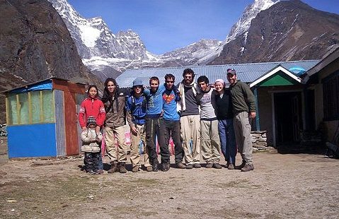Hiker Group At Machermo Post - Nepal Himalayas, Machermo