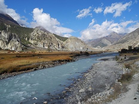 Nepal Annapurnas - River At Manang, Manang