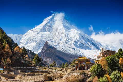 Himalayas mountain landscape. Mt. Manaslu, Manaslu Circuit Trek