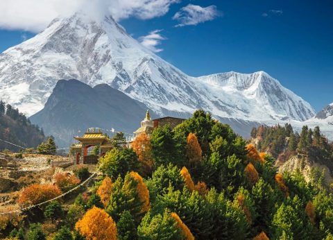 Manaslu Snow Peak Monastery Autumn