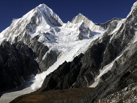 Nemjung Himlung Himal Avalanche Viewed from Larkya Pass, Manaslu Trek