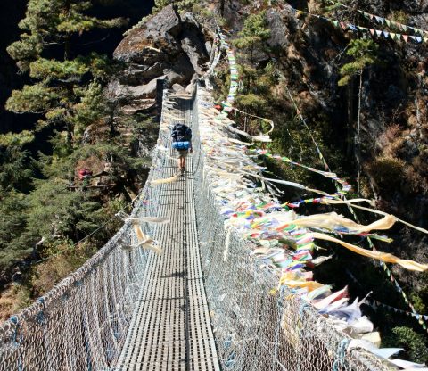 Hanging Foot-Bridge Over Dudh Koshi River - Sagarmatha NP Nepal, Mount Everest