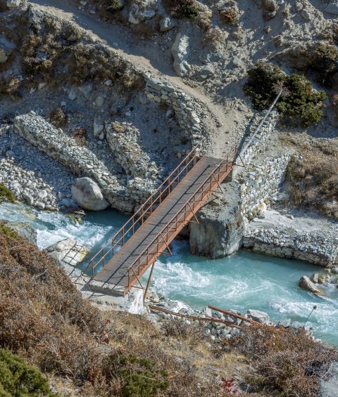 Periche Village Metal Bridge - Everest Trek Nepal, Mount Everest