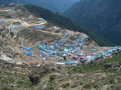 Look Down At Village Namche Bazaar - Nepal, Namche Bazaar