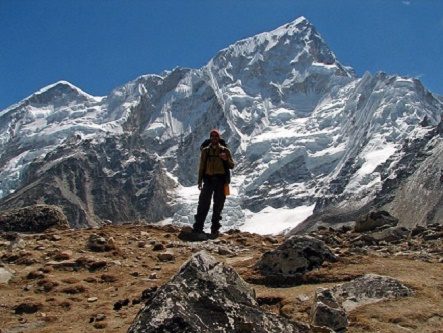 View Nuptse Behind Hiker - Sagarmatha NP Nepal, Nuptse