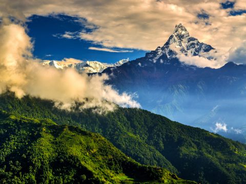 Machapuchare mountain in the morning from Dhampus village, Pokhara Hiking Day Tour