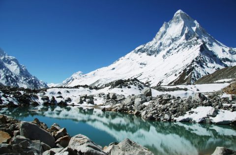 Shivling Peak and Beautiful Lake in Himalayan, Shivling