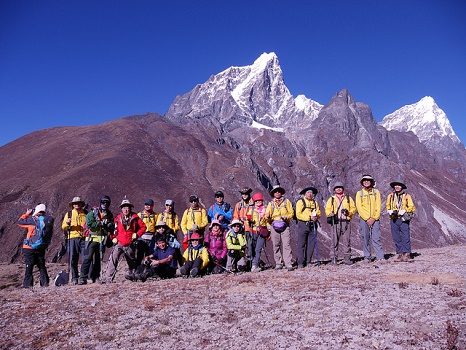 Hiker Group Beneath Taboche - Nepal Himalayas - Gokyo Region, Taboche