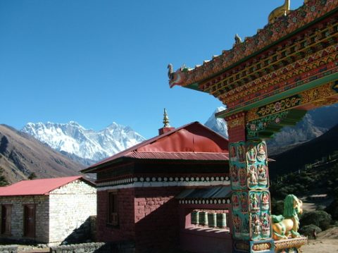 Buddhist Gate and a Mountain View in Tengbuche, Tengboche