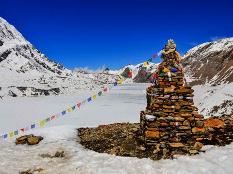 Frozen Himalayan Lake along the trek, Three Passes and Everest Base Camp