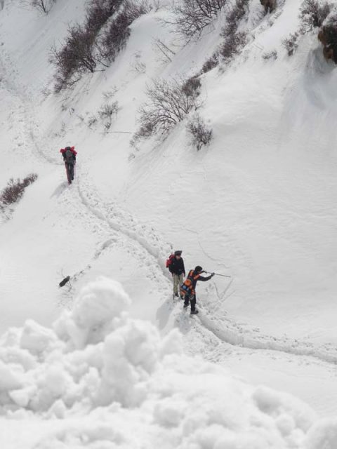 Trekkers in Snow, Trail Chhomrong to ABC
