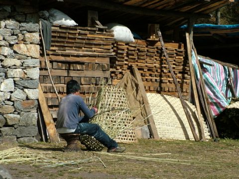 A Man Making Basket in Solukhumbu, Trail Lukla to Phakding