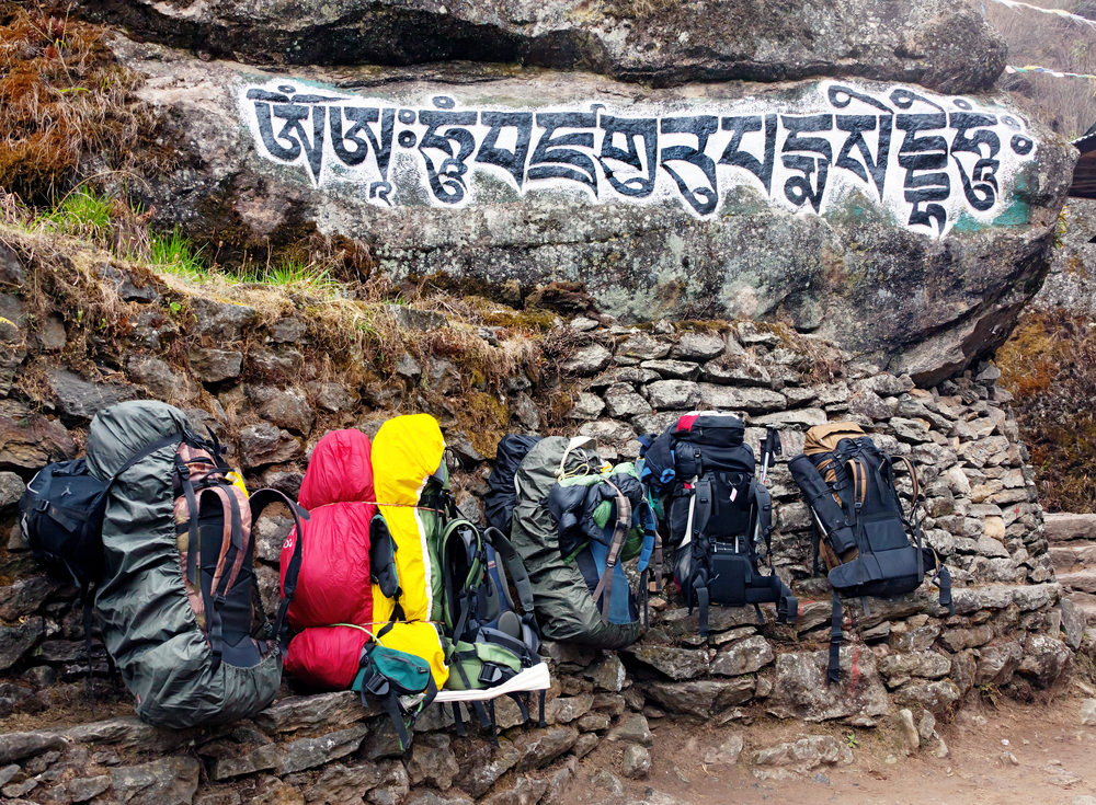Annapurna backpackers and a Buddhist blessing. Annapurna backpackers
