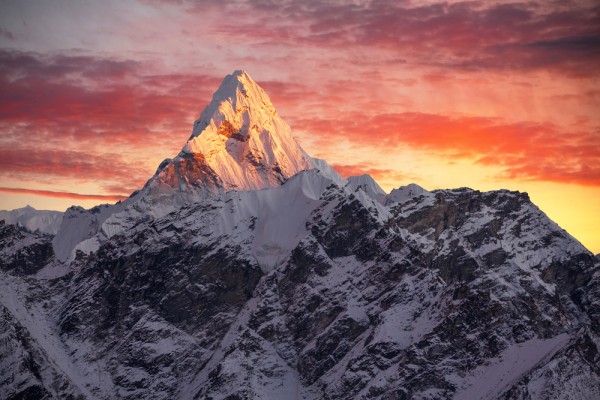 Greatness of nature. Ama Dablam peak (6858 m) at sunset. Everest Base Camp Trek
