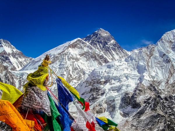 Everest with prayer flags
