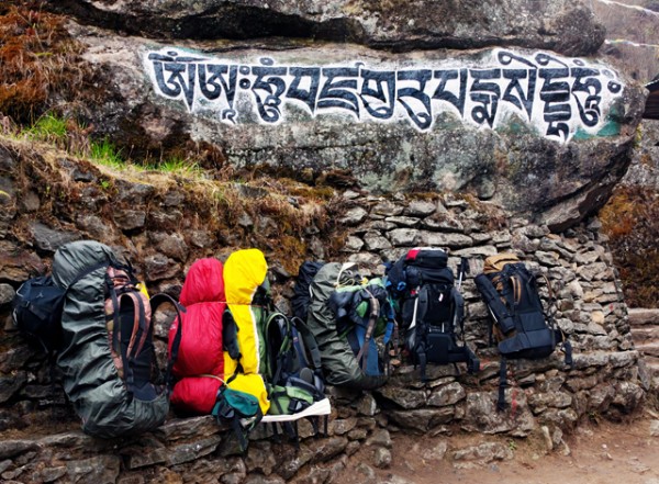 Buddhist Mantra Carved on the Rock in Nepal
