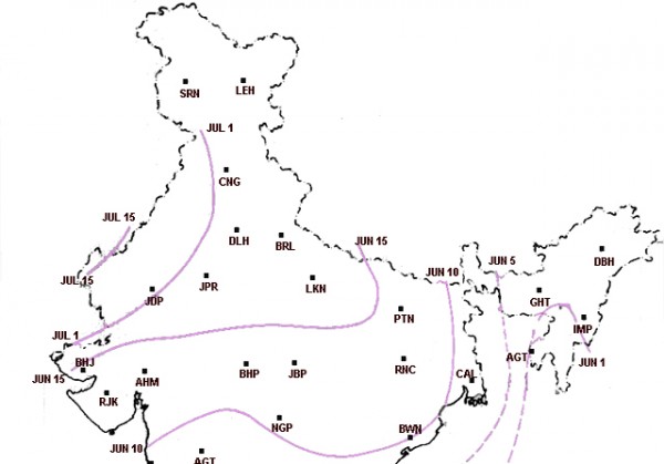 Average dates of Monsoon Onset Across India