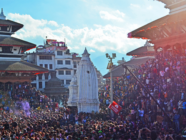 Celebrating Holi at Durbar Square Nepal