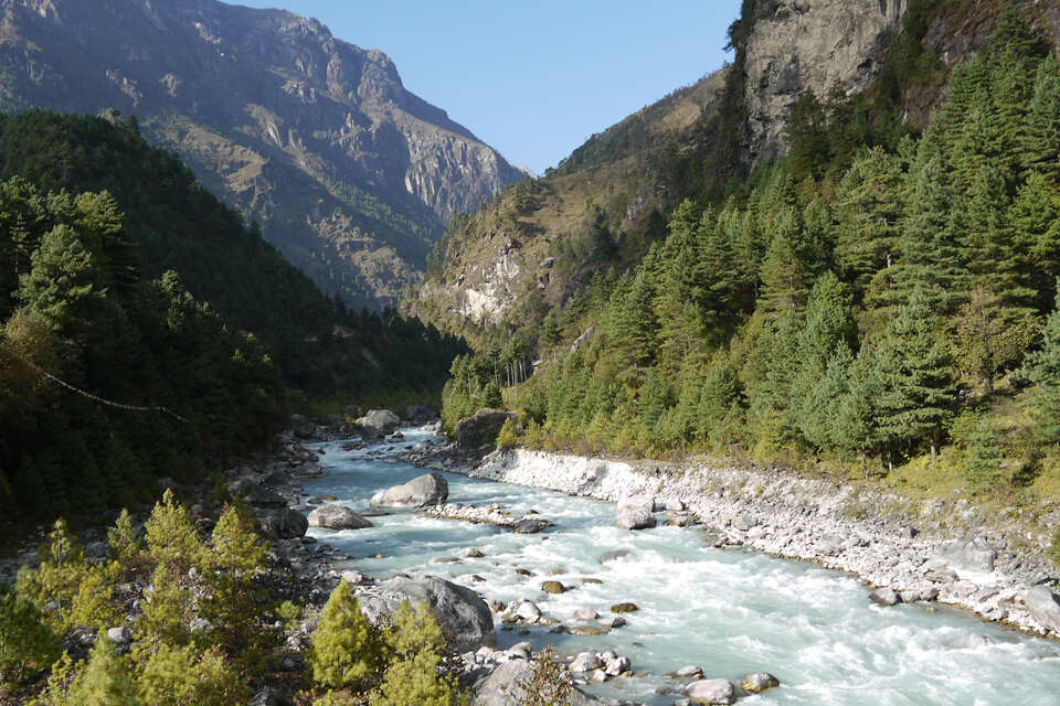 Dudh Kosi river valley below Lukla on the way to Phakding