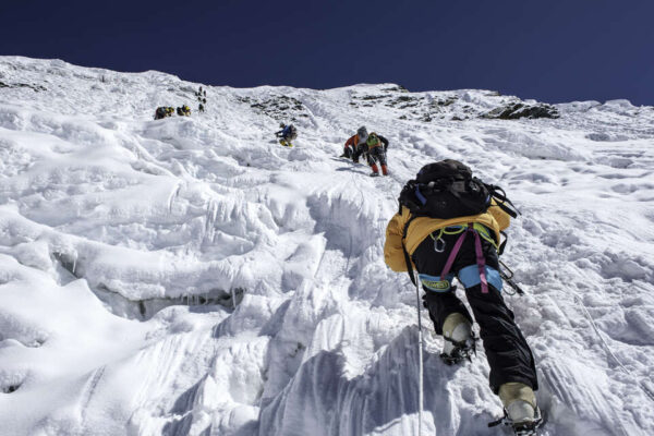 Climbers going upwards on the Island Peak route