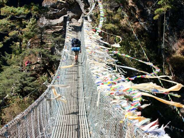 A hanging footbridge on the Everest trek