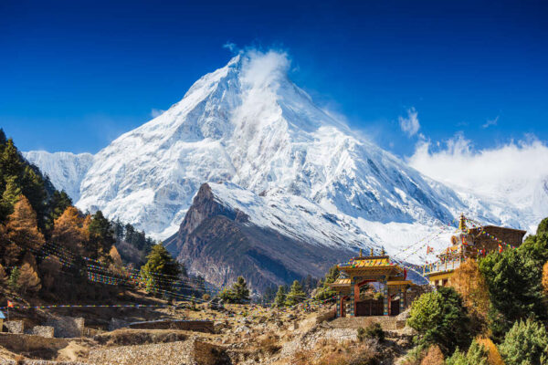 Mount Manaslu in the Himalayas of Nepal