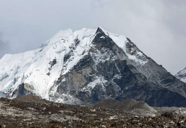 Island Peak at 6,189 m in bad weather, Nepal Himalayas