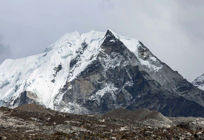 Island Peak at 6,189 m in bad weather, Nepal Himalayas