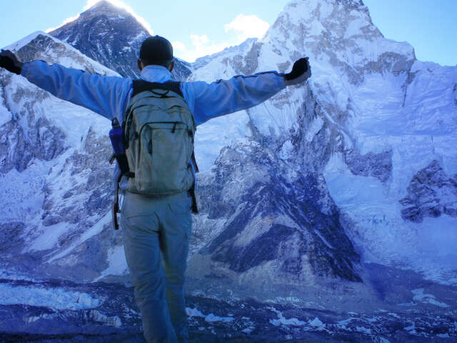 Mount Everest and Nuptse at sunrise from Kala Patthar